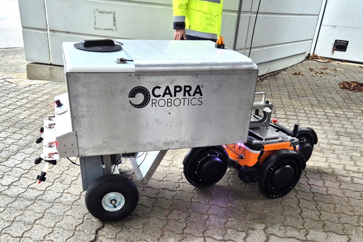 The Capra robot equipped with a salt spreader.