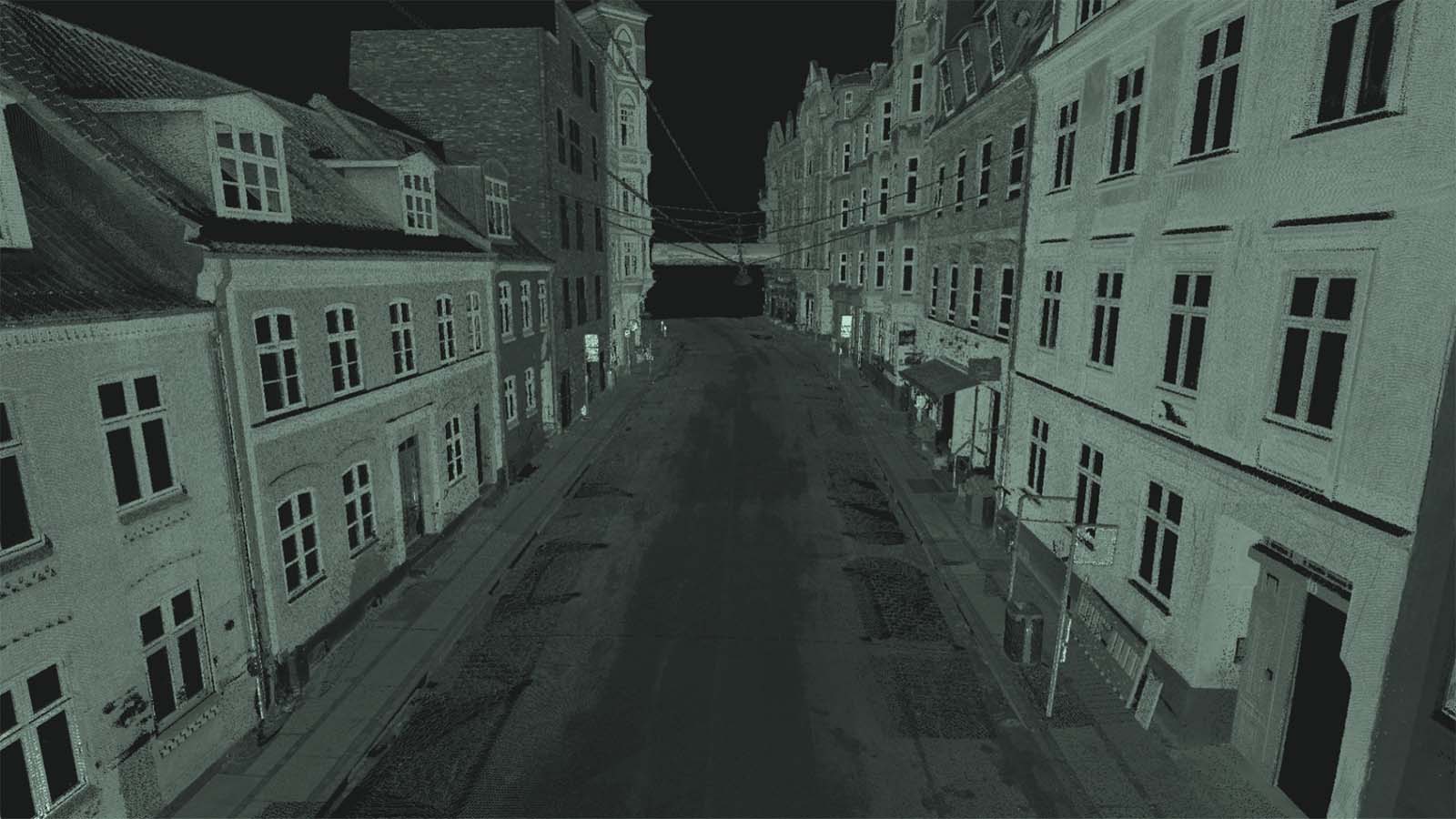 Rosenkrantzgade set gennem en LiDar scanning.